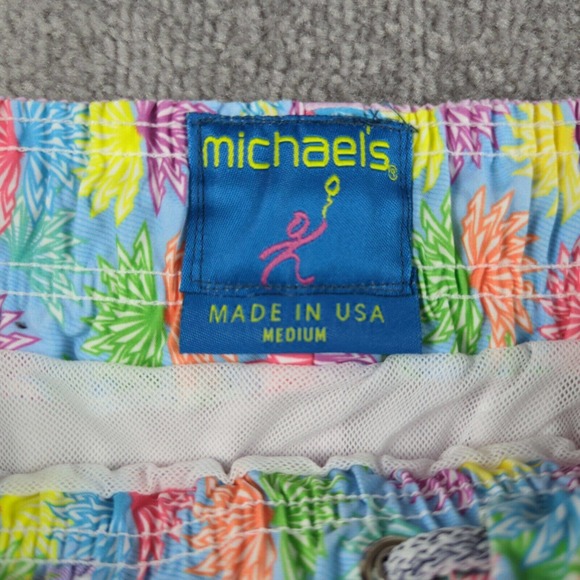 Michaels Swimwear Mens Medium Swim Trunks Lined Pink Embroidered Polyester USA - Picture 4 of 9